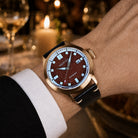 Luxury red aventurine stone dial watch, capturing the rich character of each unique dial.