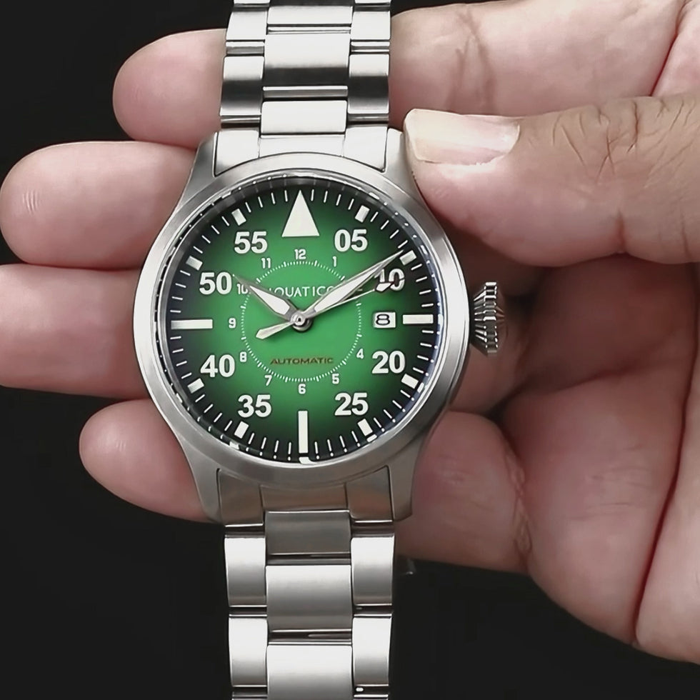 Elevate Your Wrist: Discover Gradient Green Dial Automatic Pilot Watch ...
