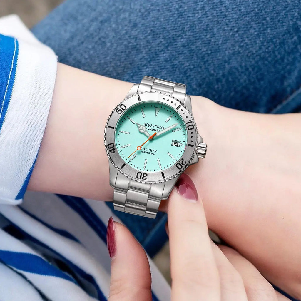 Aquatico Dolphin 39mm Automatic Dive Watch Tiffany Blue Dial (NH35) aquaticowatchshop