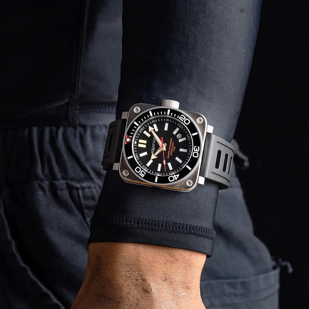 Aquatico Steel Man Black Dial Ceramic Bezel Watch (SWISS MADE ETA2824-2) aquaticowatchshop