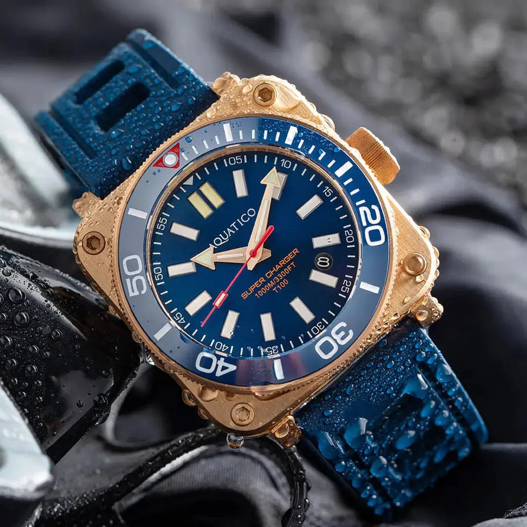Aquatico Super Charger Bronze Blue Dial Watch (SWISS MADE ETA2824-2) aquaticowatchshop